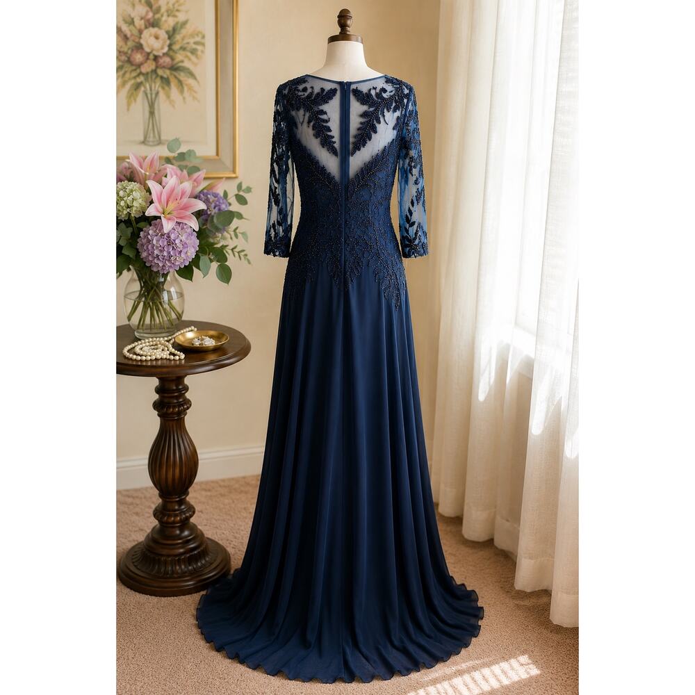 MGNY 71908 Navy Beaded Evening Gown Size 10 NWT | Mother of Bride - Picture 3 of 12